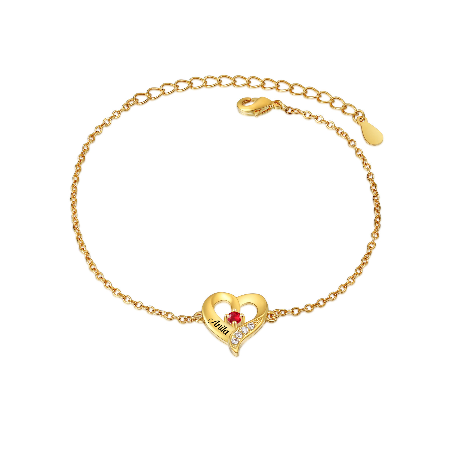 1 Name - Personalised Heart Bracelet Custom Name & Birthstone Bracelets Valentine's Day Gift For Her-Jessemade AU