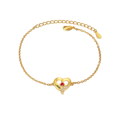 1 Name - Personalised Heart Bracelet Custom Name & Birthstone Bracelets Valentine's Day Gift For Her-Jessemade AU