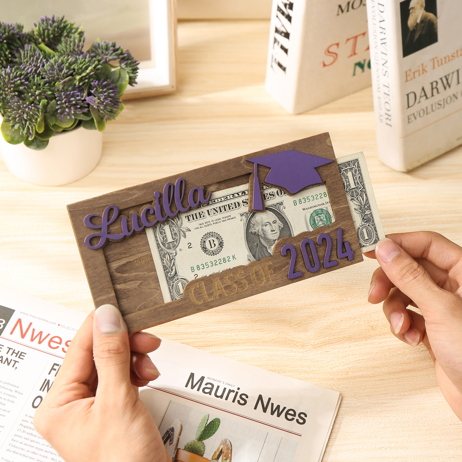 Class of 2024 Personalised Graduation Cash Clip Custom Name & Text Cash Box Creative Gifts for Her/Him-Jessemade AU