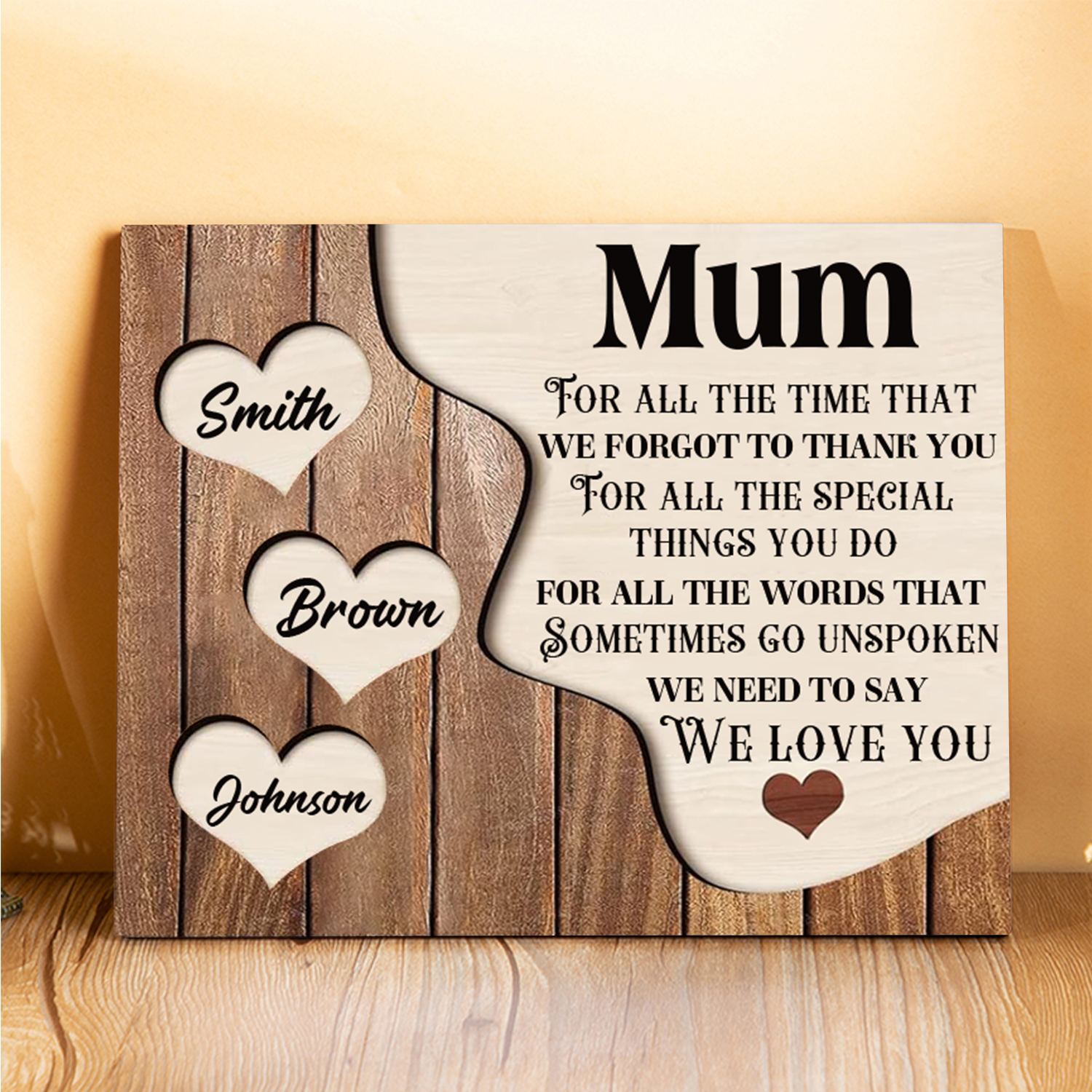 3 Names - Personalised Mum Wooden Plaque Custom Names Home Decoration Hearts Gift for Mother-Jessemade AU