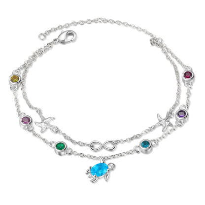 Personalised Women's Bracelet Custom 6 Birthstones Bracelet Sea Turtle Adjustable Bracelet Birthday Gift for Her-Jessemade AU