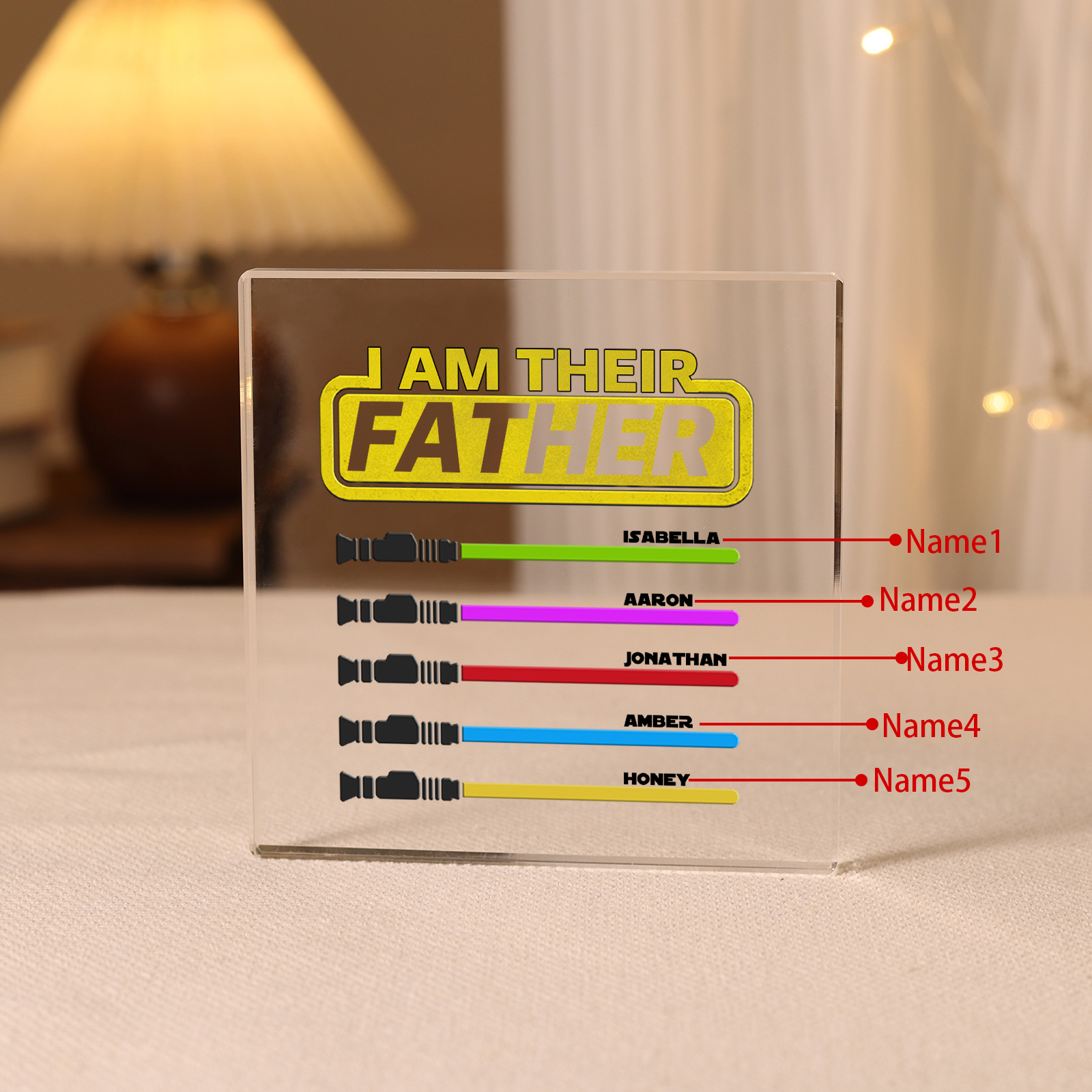 Personalised 5 Names Acrylic Square Keepsake Rectangle Plaque Father's Day Gifts - I Am Their Father -Jessemade AU