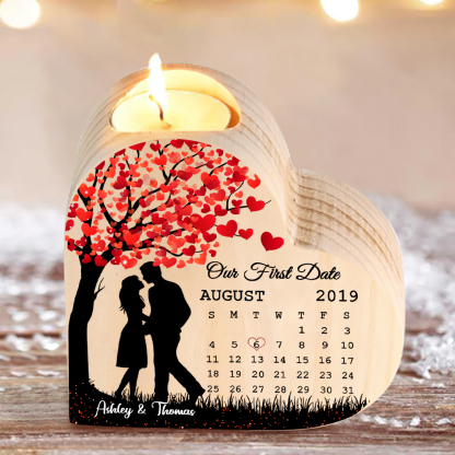 Wooden Couple Candle Holder Custom 2 Names & Date & Text Candlesticks Calendar Valentine's Day Gifts for Couples-Jessemade AU