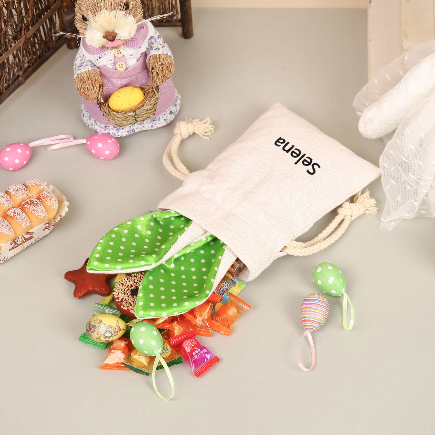 Personalised Bunny Tote Bag Customised with Name Bunny Drawstring Bag Easter Gifts-Jessemade AU