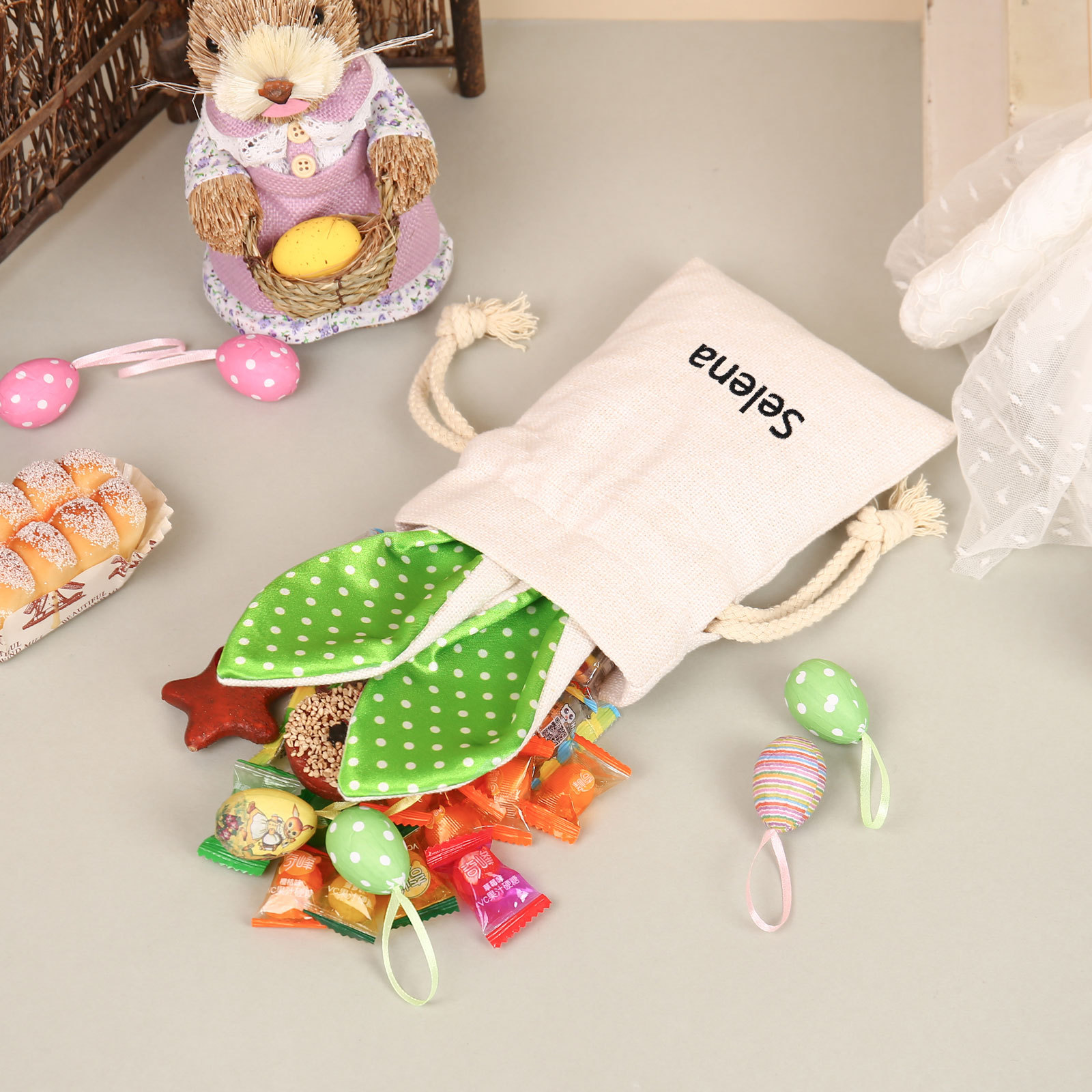 Personalised Bunny Tote Bag Customised with Name Bunny Drawstring Bag Easter Gifts-Jessemade AU