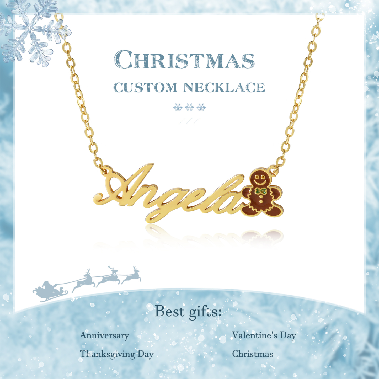 Gingerbread Man Name Necklace Personalised Christmas Necklace for Her-Jessemade AU