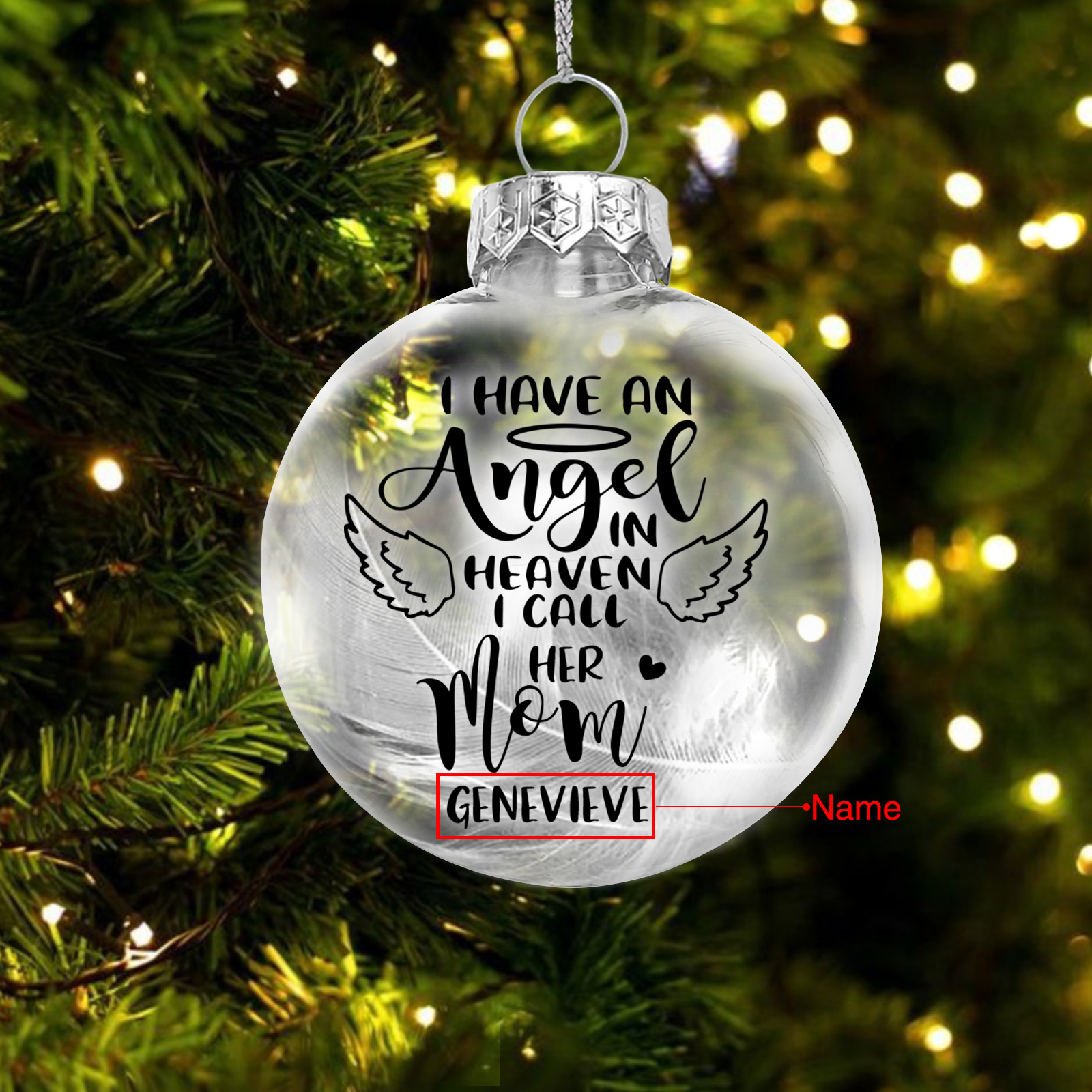 Personalised Feather Ball Memorial Ornament Custom Name Christmas Ornament - I Have An Angel In Heaven-Jessemade AU