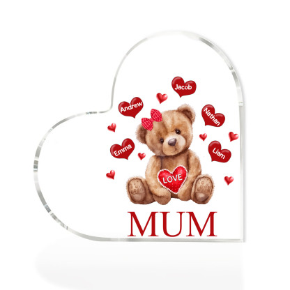 5 Names - Personalised Acrylic Heart Keepsake Custom 2 Texts Teddy Bear Ornaments Gifts for Grandma/Mother-Jessemade AU