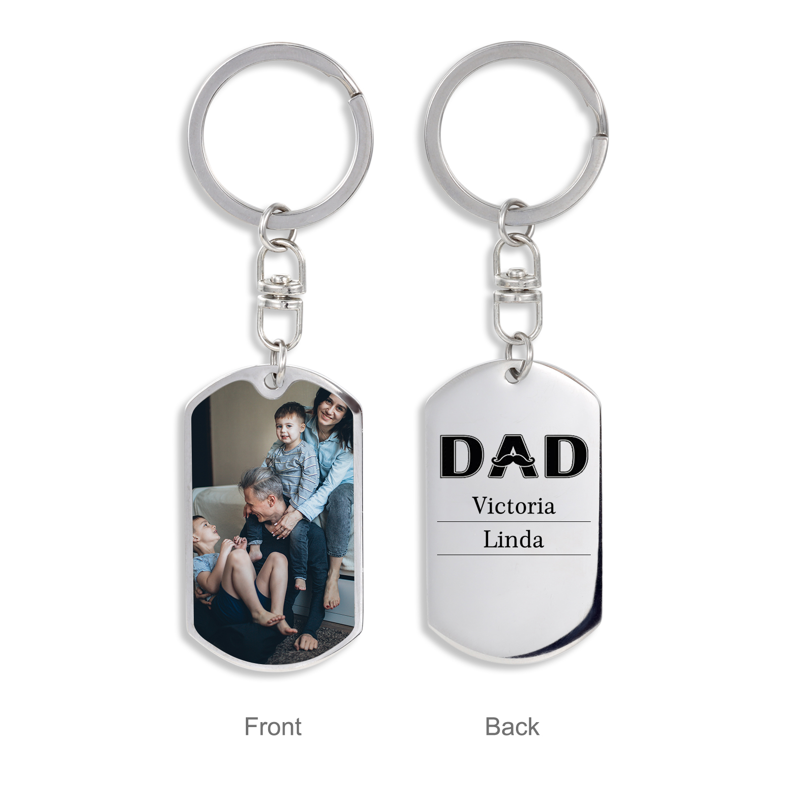 Personalised Photo Keychain Dad Keyring Engrave 2 Names Father's Day Gifts-Jessemade AU