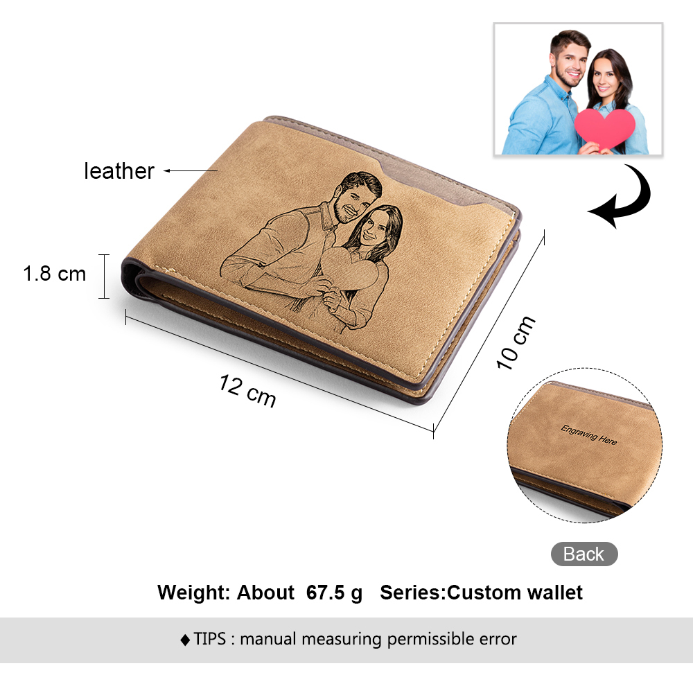 Brown Personalised Leather Wallet Engraved Photo Short Purse Folding Wallet Gifts For Men-Jessemade AU
