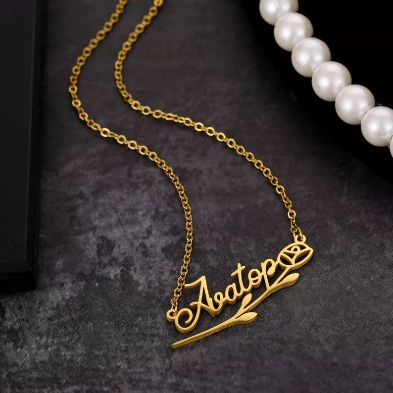 Personalised Flower Necklace Custom 1 Name Necklace Gift For Women-Jessemade AU