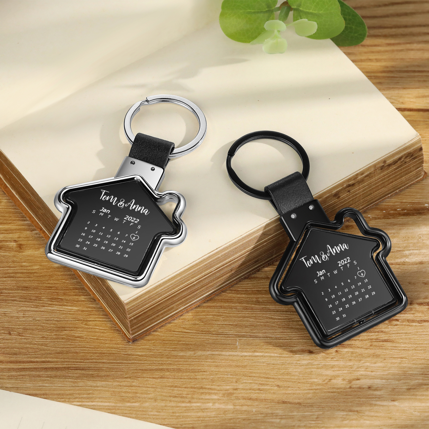 2 PCS Couple Keychain Set Custom 4 Names & 2 Dates Keyring Calendar Keychain Valentine's Day Special Gift for Him/Her-Jessemade AU