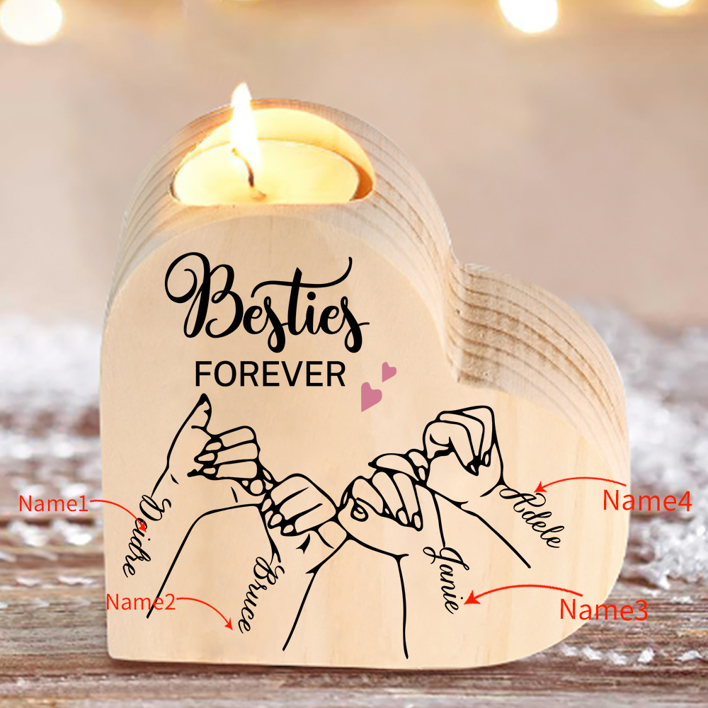 Besties Forever Wooden Candle Holder Customised 4 Names Pinky Swear Candlesticks -Jessemade AU