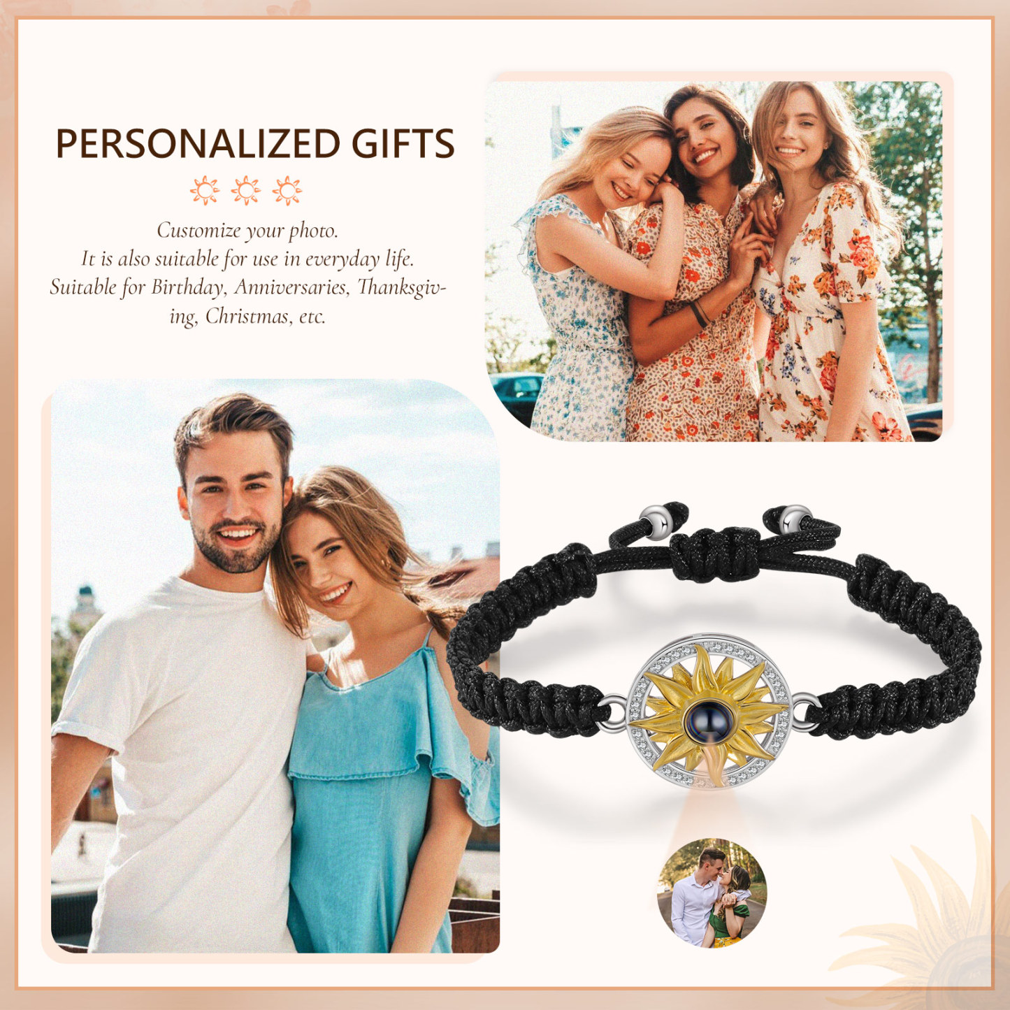 Personalised Projection Weave Bracelet Customised Colourful Photo Bracelet Adjustable Bracelet Personalised Gift for Couples-Jessemade AU