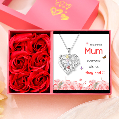 Personalised Mother Rose Necklace 4 Stones Engraved 4 Names Birthstone Intertwined Heart Pendant for Mum-Jessemade AU