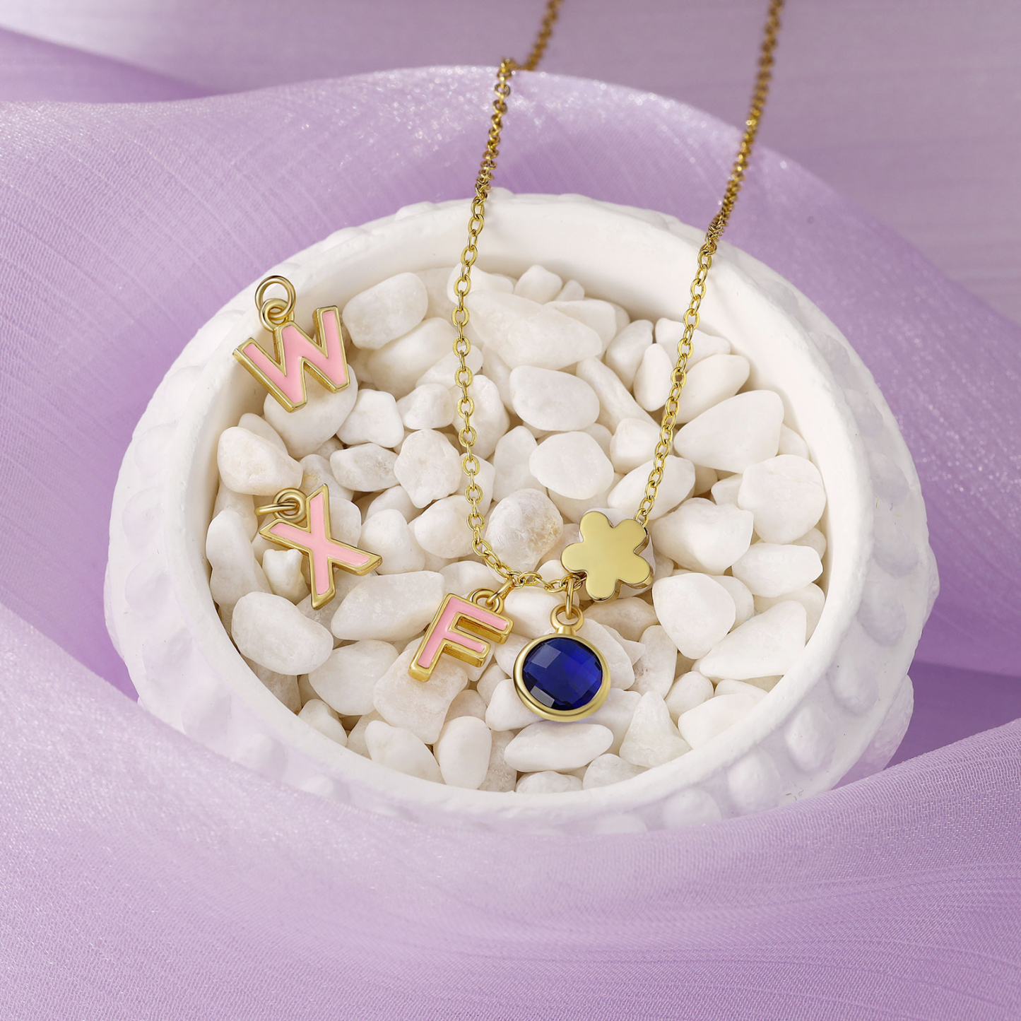 Back To School Flower Necklace Custom Birthstone and Initial Kid's Necklace-Jessemade AU