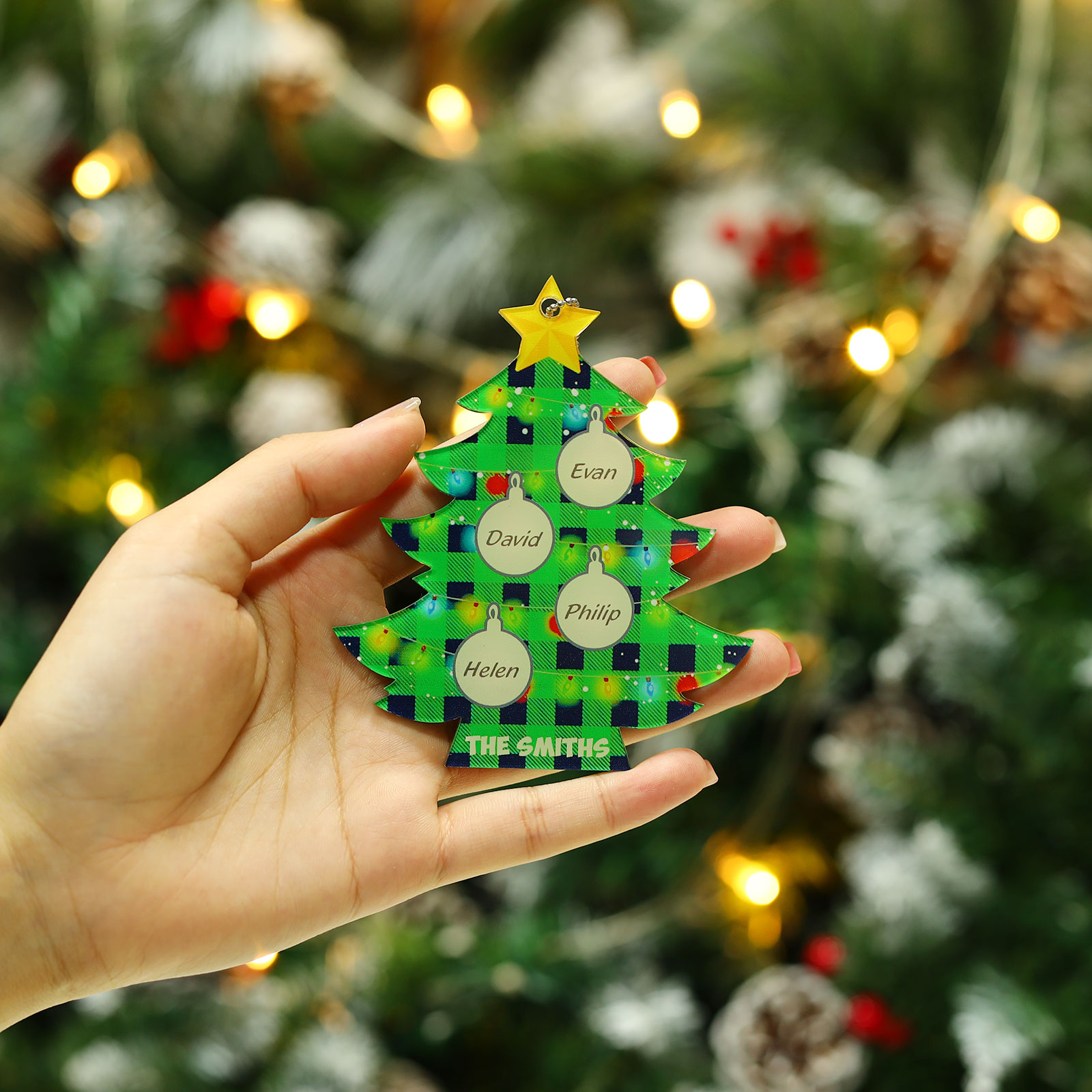 4 Names - Personalised Acrylic Christmas Tree Ornaments Customised Text & Name Xmas Pendant Gifts for Family Friends-Jessemade AU