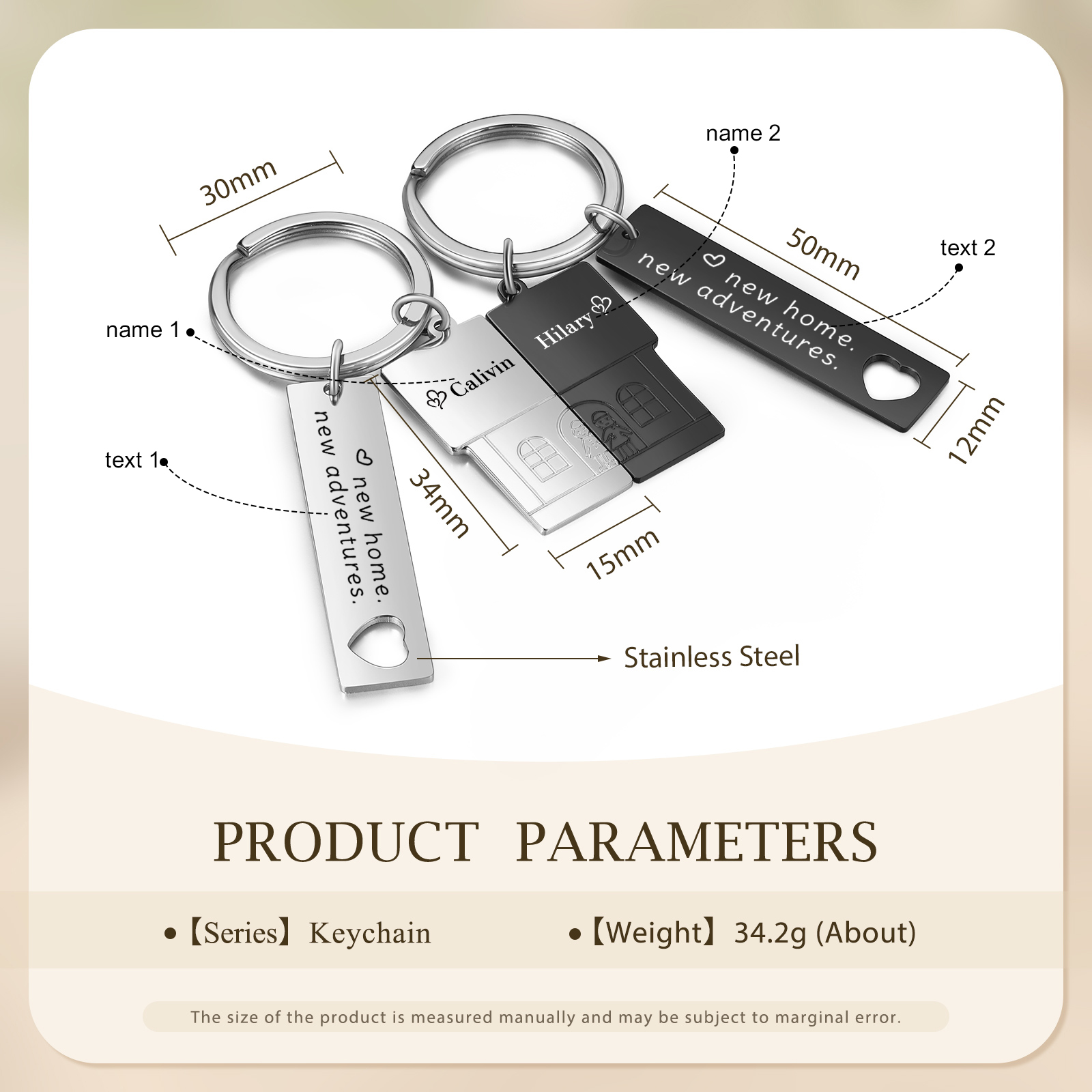 Personalised New Home Keychain Customised 2 Names & Texts Keyring Matching Gifts for Couples-Jessemade AU