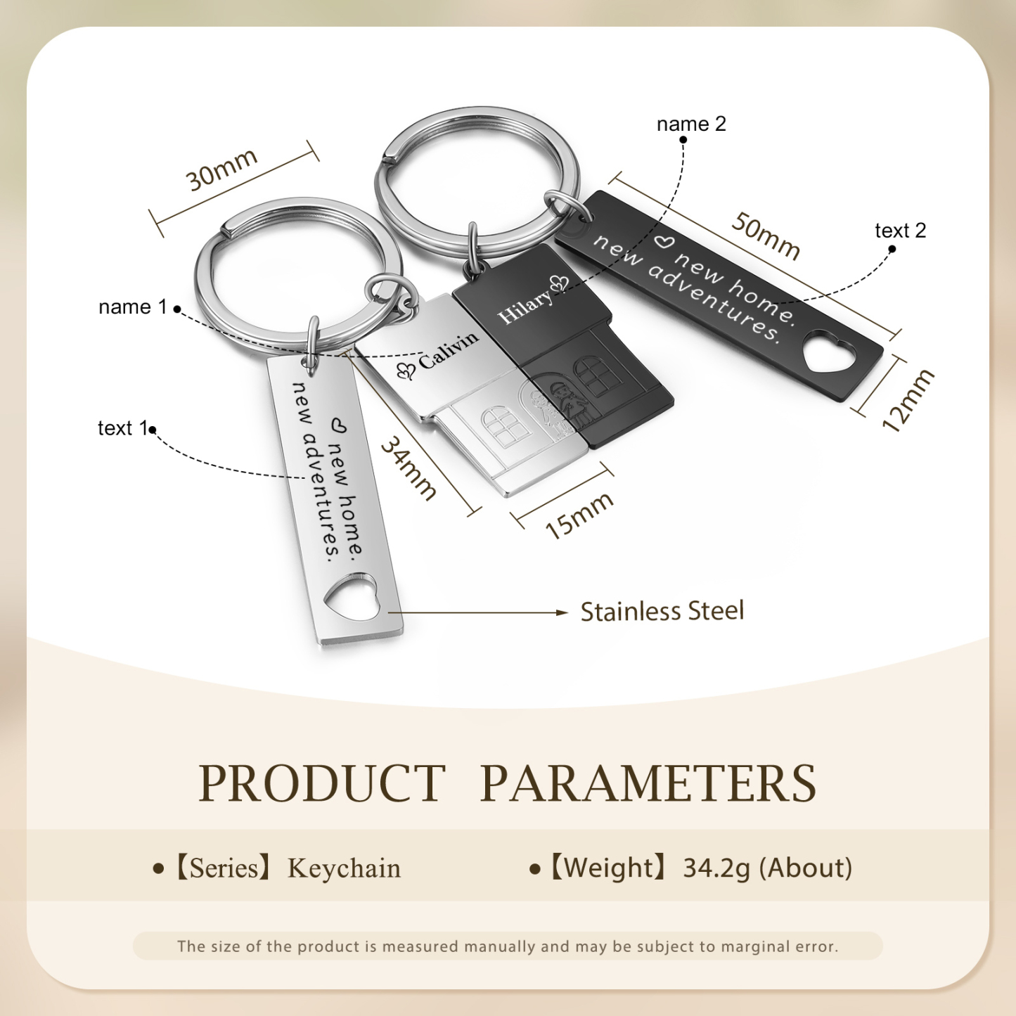 Personalised New Home Keychain Customised 2 Names & Texts Keyring Matching Gifts for Couples-Jessemade AU