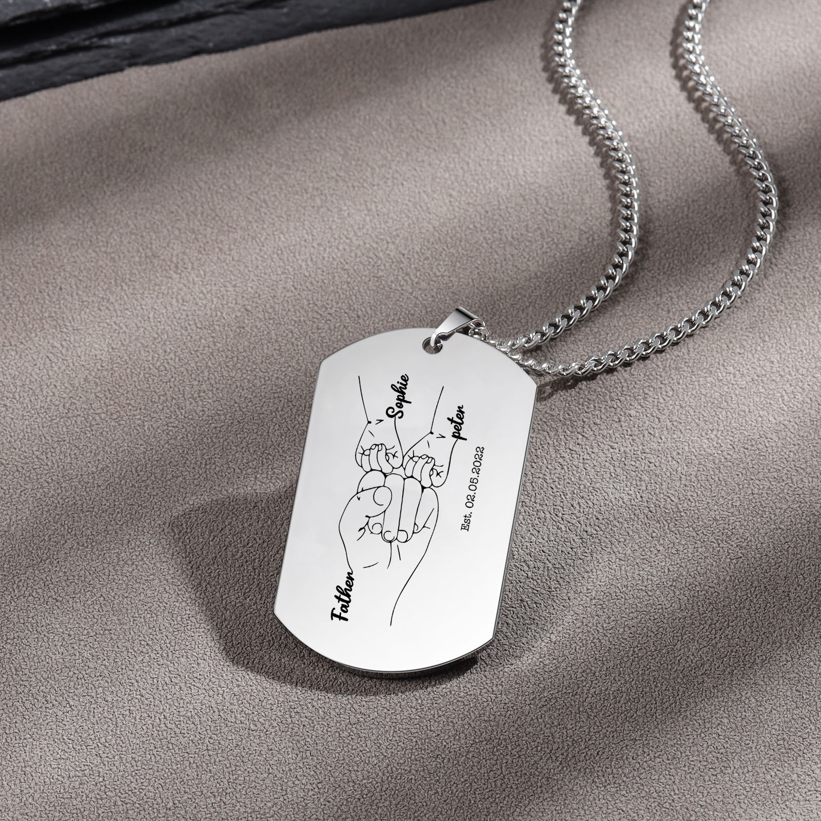 Custom Fist Bump Family Necklace with 2 Kids' Names Personalised Photo Dog Tag Necklace Father's Day Gifts-Jessemade AU