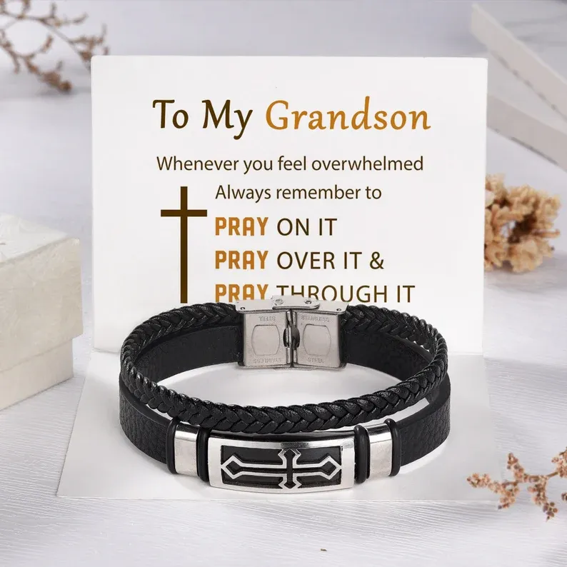 Braided Leather Bracelet with Message Card Inspirational Men's Bracelet for Him-Jessemade AU