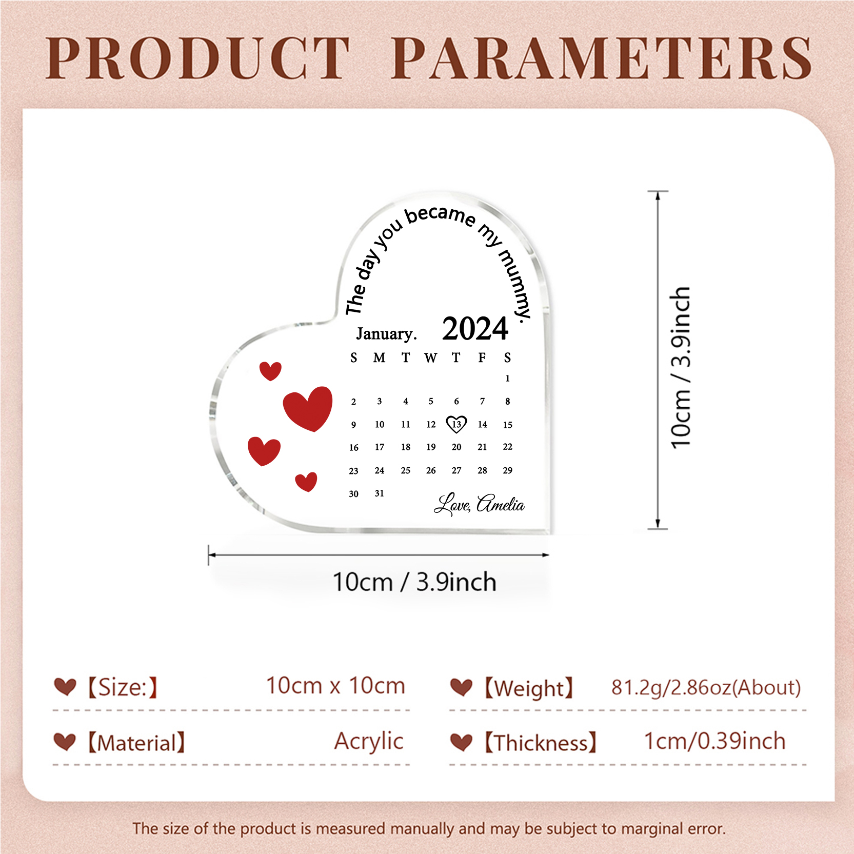 Personalised Acrylic Heart Keepsake Custom Date & Text Calendar Ornaments Gifts - The Day You Became My Mummy-Jessemade AU