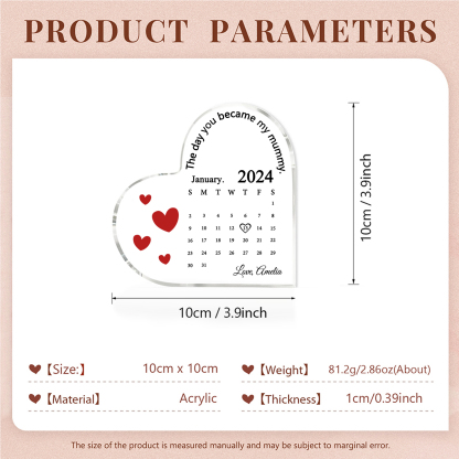 Personalised Acrylic Heart Keepsake Custom Date & Text Calendar Ornaments Gifts - The Day You Became My Mummy-Jessemade AU