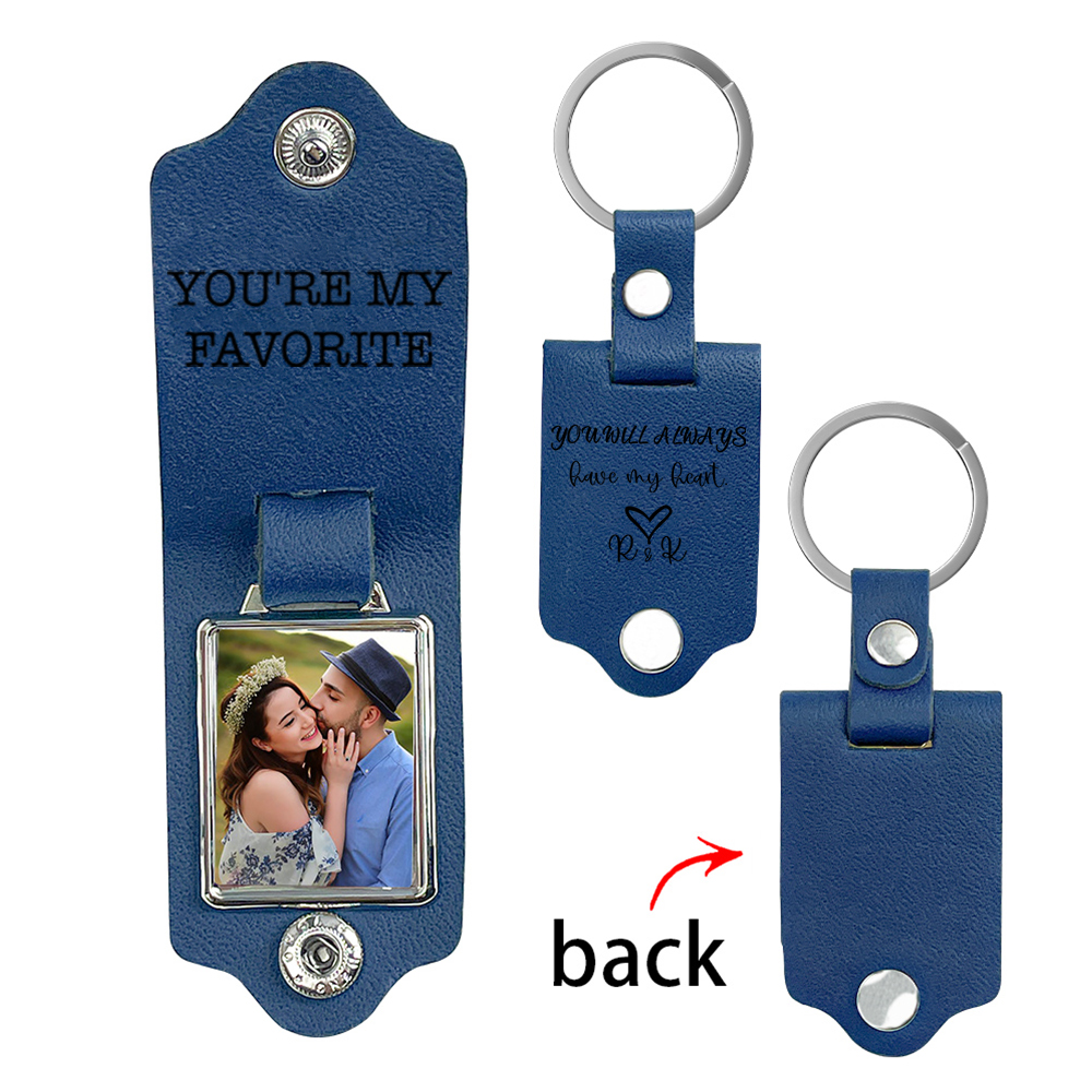 Personalised Photo Keychain Custom Text & 2 Letters Leather Keyring Gifts for Couples - You Will Always Have My Heart-Jessemade AU