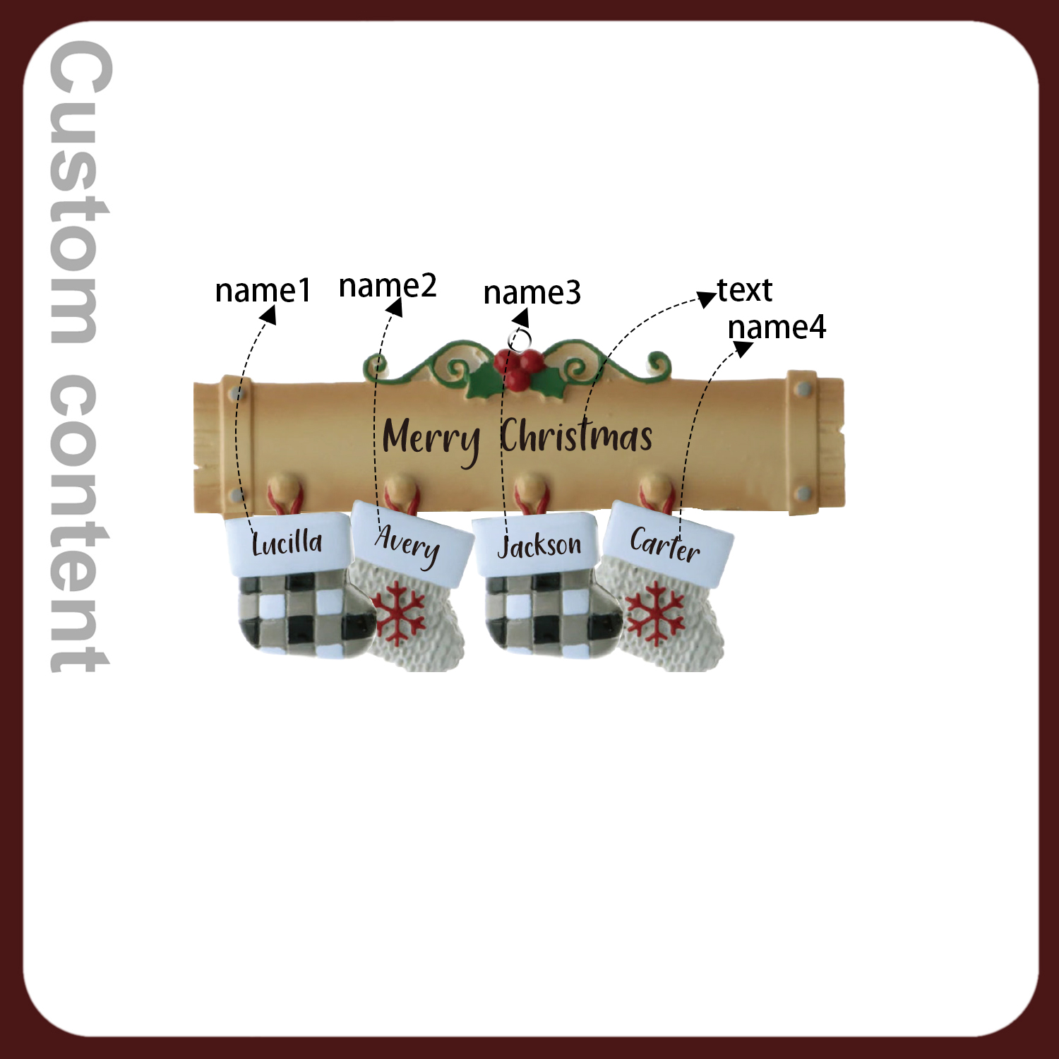 4 Names - Personalised Christmas Stockings Ornaments Customised Name & Text Christmas Decor Wooden Gifts for Family Friends-Jessemade AU
