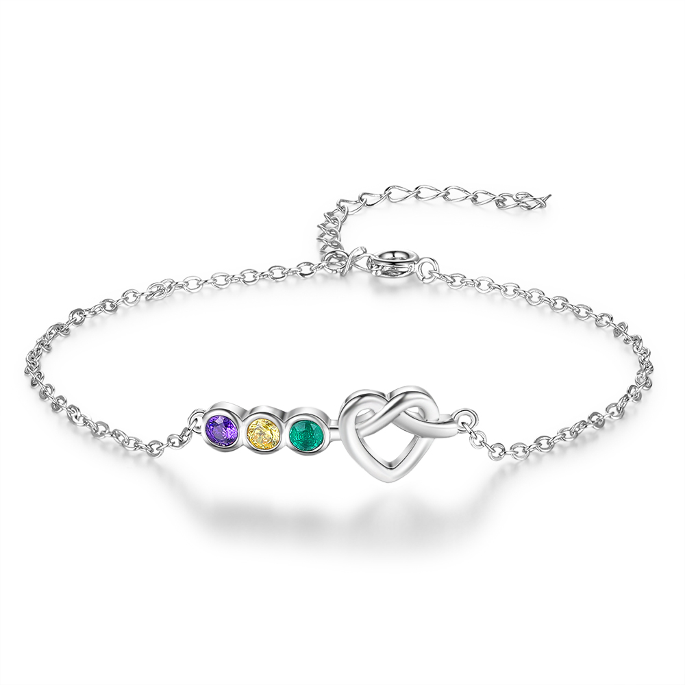 Personalised Heart Bracelet With 3 Birthstones Bracelet Gift For Women-Jessemade AU