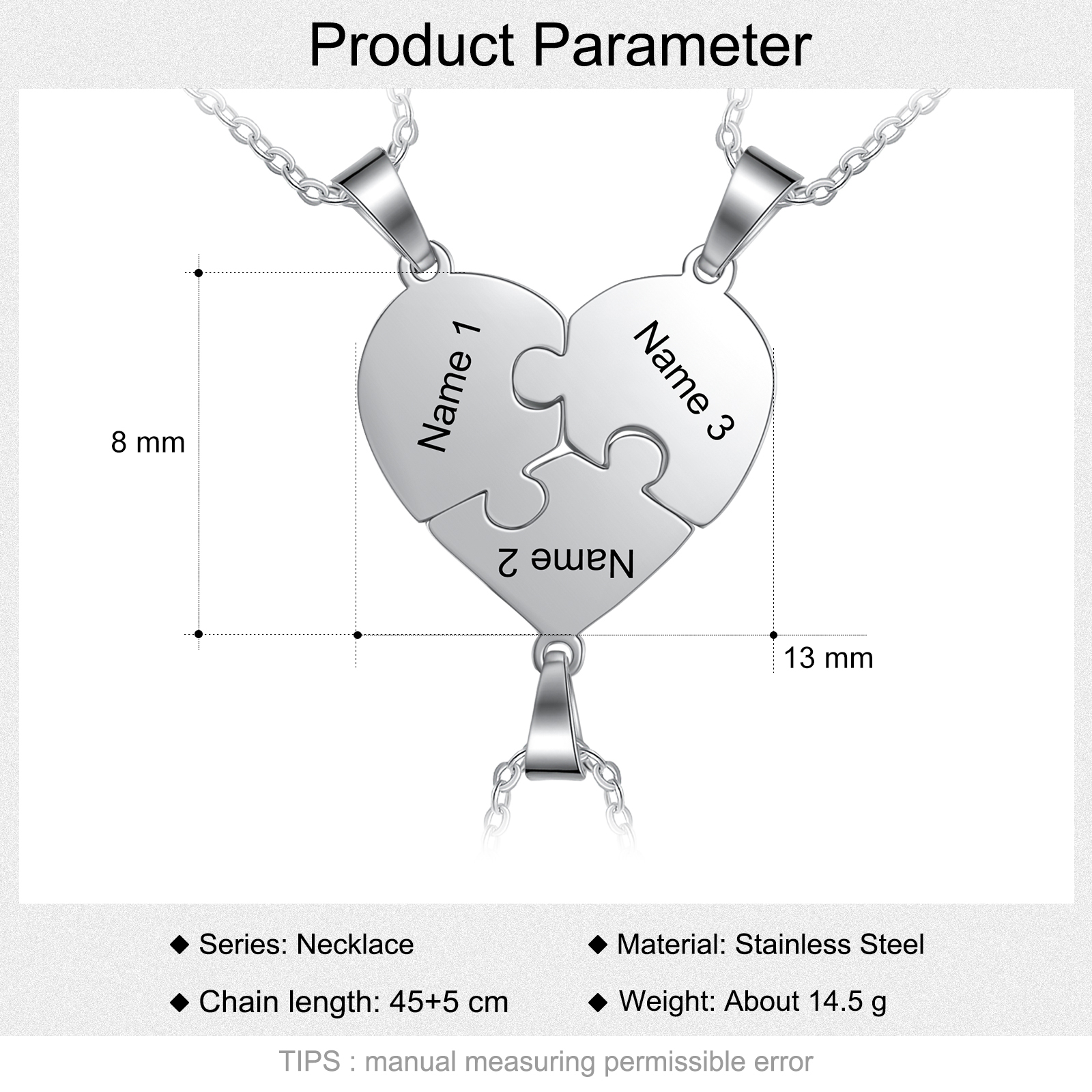 Personalised Heart Puzzle Necklace With 3 Names Gifts For Her-Jessemade AU