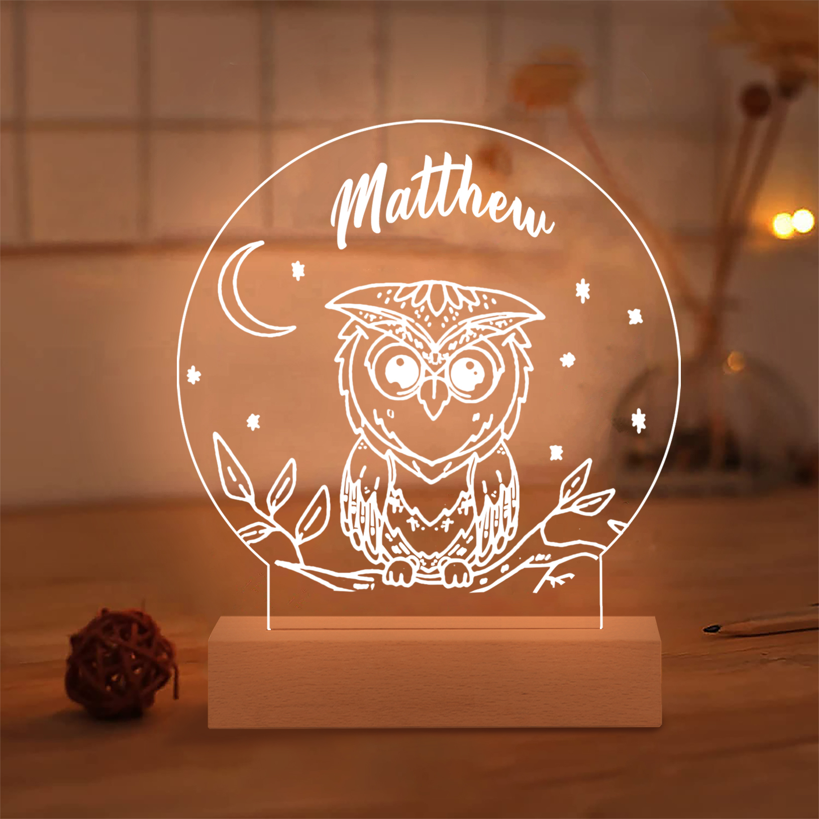Owl Night Light Personalised Name LED Lamp Custom Animal Night Light Gifts For Kids-Jessemade AU