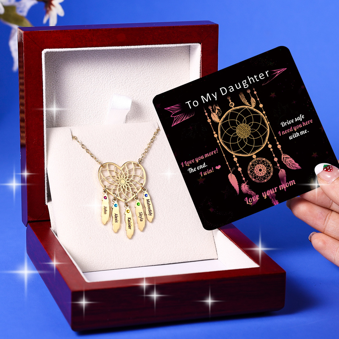 Personalised Dream Catcher Necklace With Birthstones Custom 5 Names Necklace Gifts For Her-Jessemade AU