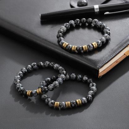 Black Tiger Eye Men's 2 Names Bracelet Gift for him-Jessemade AU