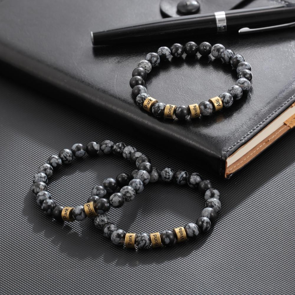 Father'day Grey Tiger Eye Men's 4 Names Bracelet-Jessemade AU