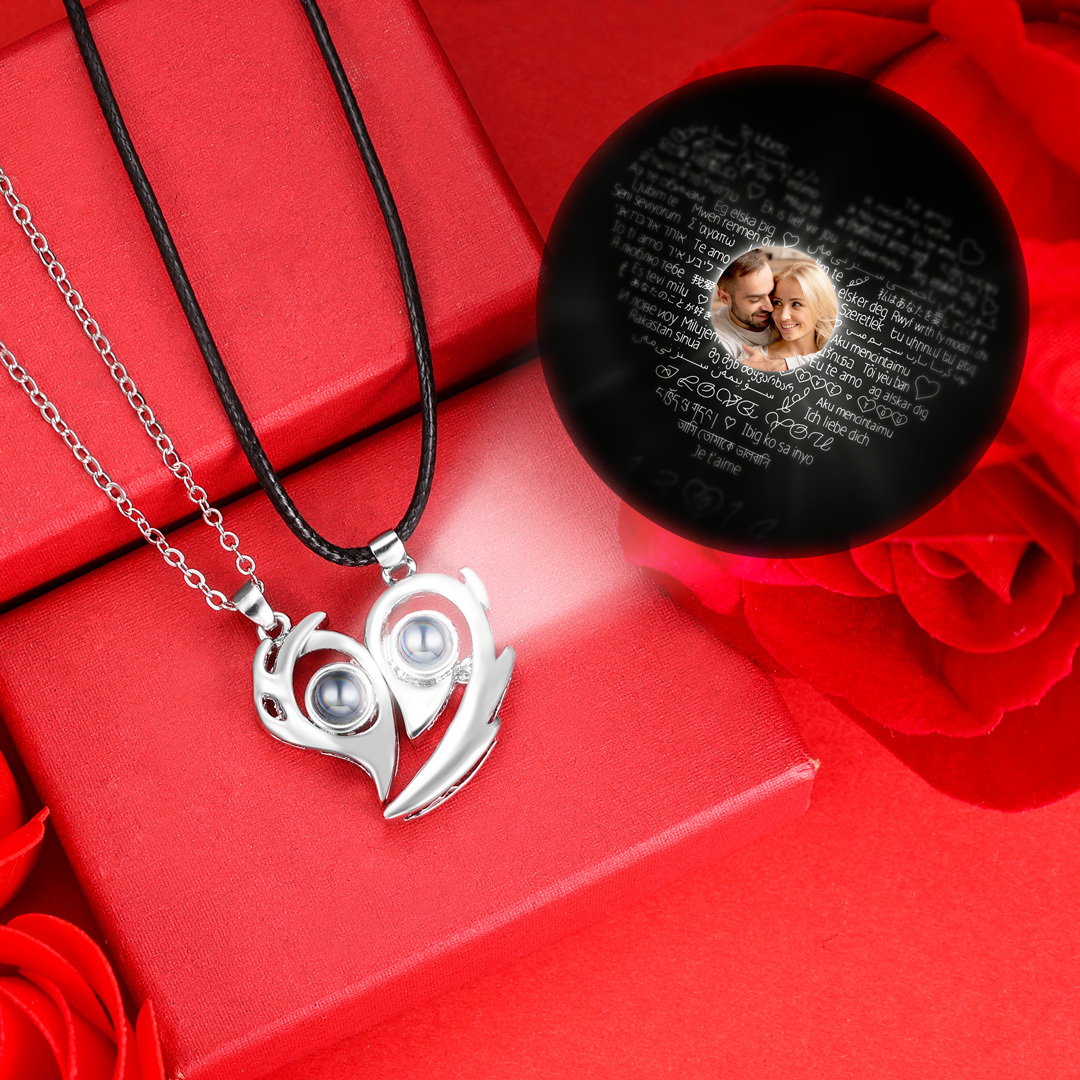 Personalised 100 Languages "I Love You" Heart Projection Necklace Custom Photo Gifts For Her-Jessemade AU