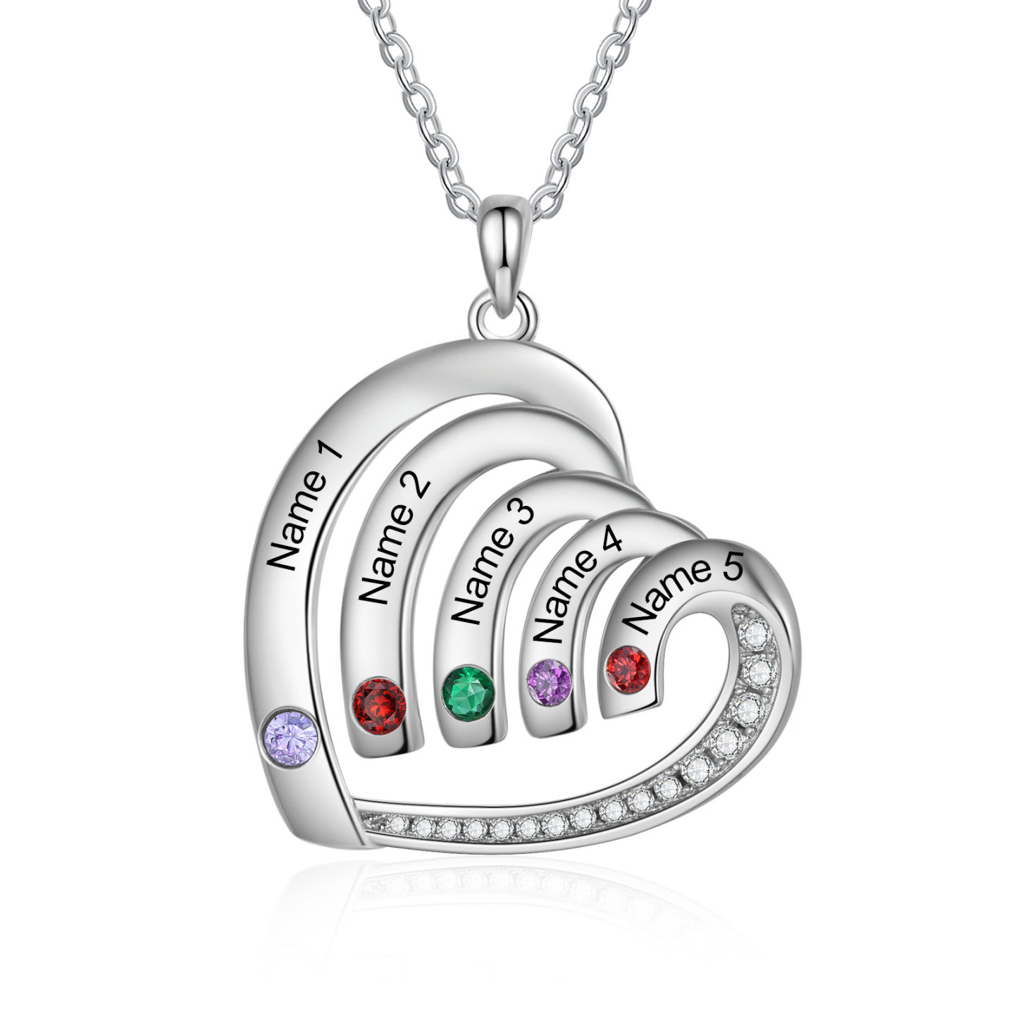 Personalised Heart Pendant Necklace Custom 5 Birthstones & 5 Names Necklace Gifts for Her-Jessemade AU