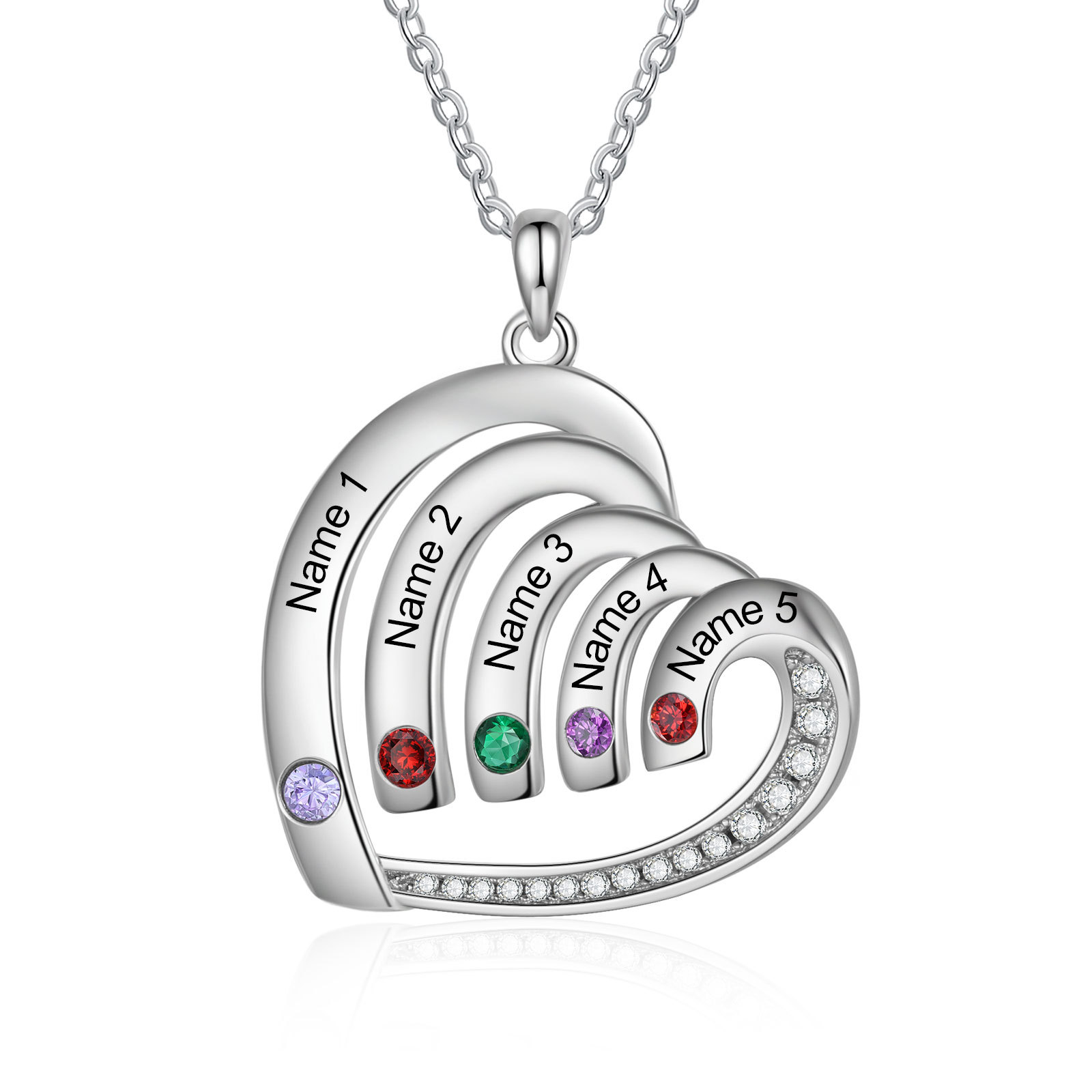 Personalised Heart Pendant Necklace Custom 5 Birthstones & 5 Names Necklace Gifts for Her-Jessemade AU