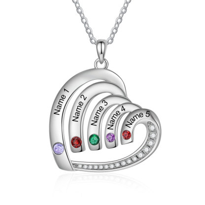Personalised Heart Pendant Necklace Custom 5 Birthstones & 5 Names Necklace Gifts for Her-Jessemade AU