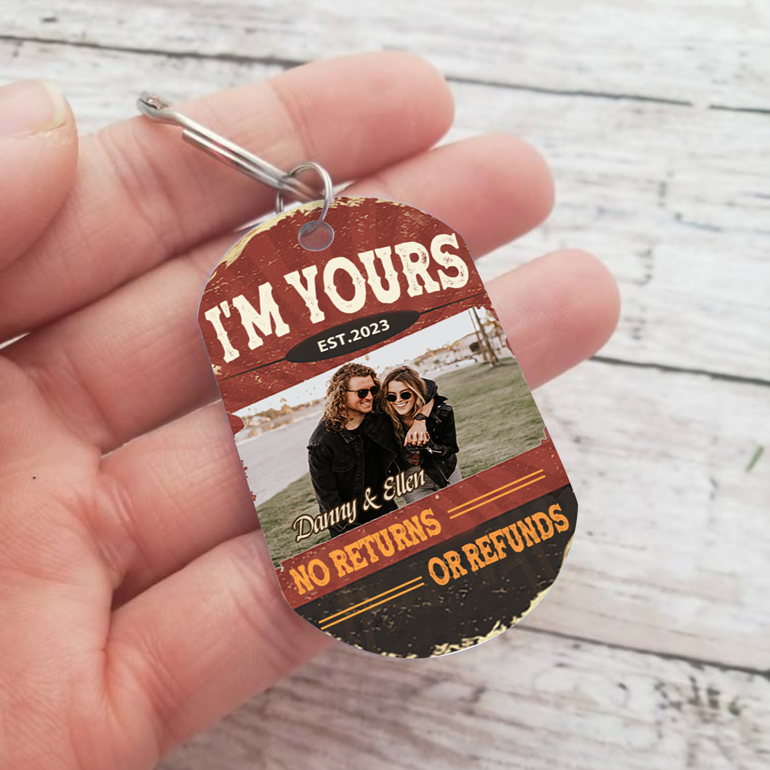 Personalised Couple Photo Keychain Custom 2 Names & Date Keyring “I'm Yours No Returns Or Refunds” Valentine's Day Gift For Couples-Jessemade AU