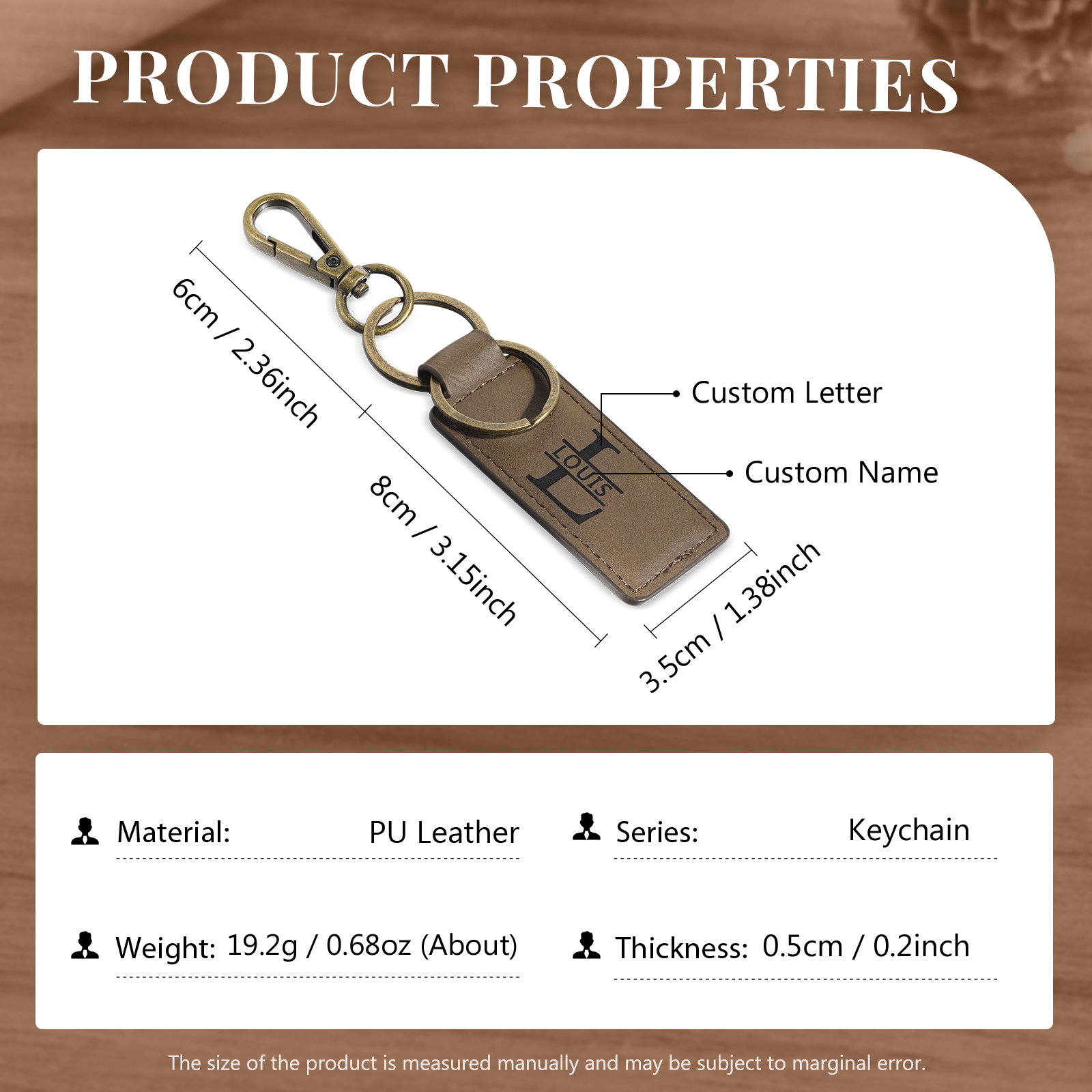 Personalised Men's Leather Keychain Custom Name & Letter Keychain Brown Valentine's Gift for Him-Jessemade AU