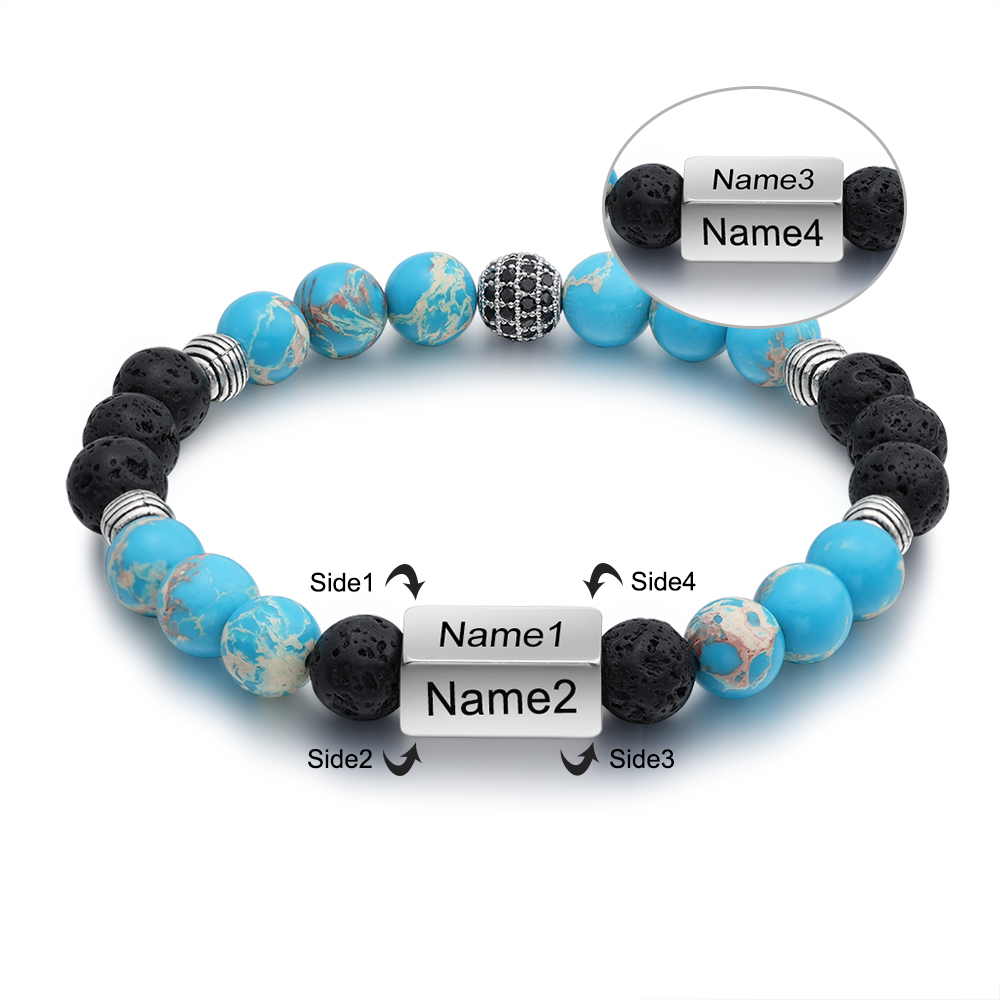 Personalised Round Beads Bracelet Custom Names Men's Bracelet Gifts For Him-Jessemade AU
