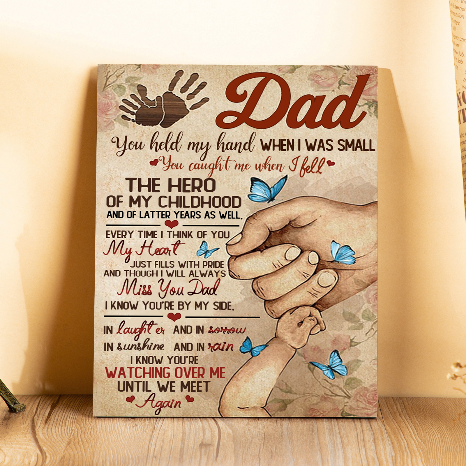 To My Dad Personalised Fist Bump Picture Frame Memorial Wood Signs-YOU'RE WATCHING OVER ME UNTIL WE MEET Again-Jessemade AU