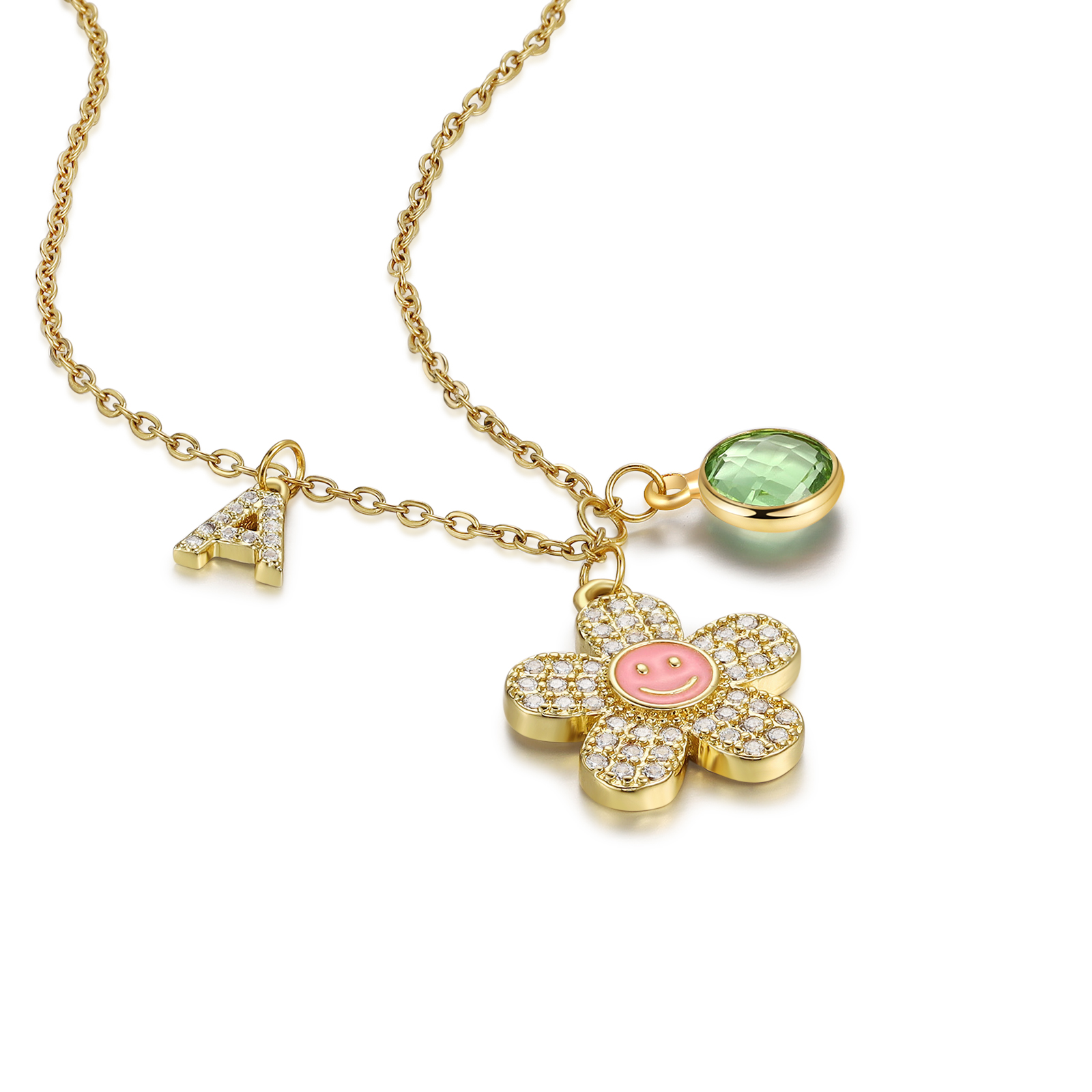 Personalised Flower Necklace Custom Birthstone and Initial Kid's Necklace-Jessemade AU