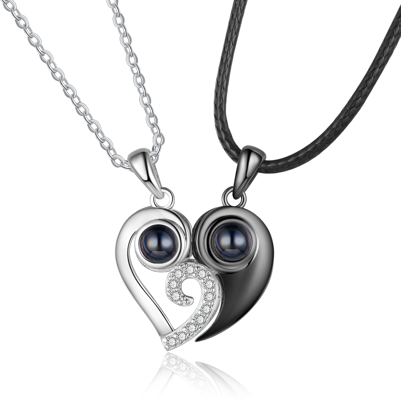 Personalised Heart Couple Necklace Set Custom Photo Projection Necklace Romantic Gifts For Him/Her-Jessemade AU