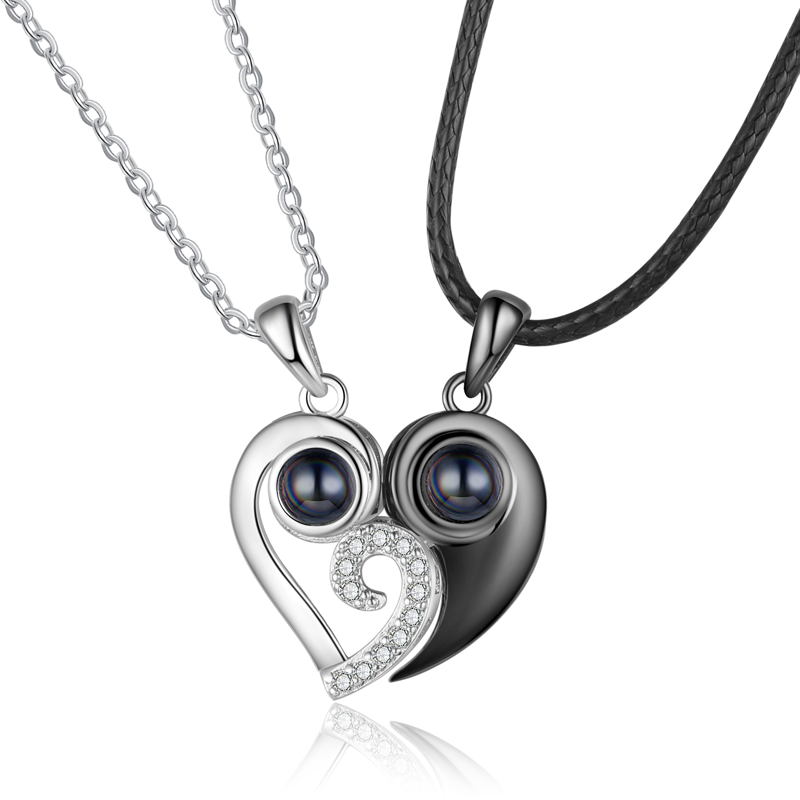 Personalised Heart Couple Necklace Set Custom Photo Projection Necklace Romantic Gifts For Him/Her-Jessemade AU