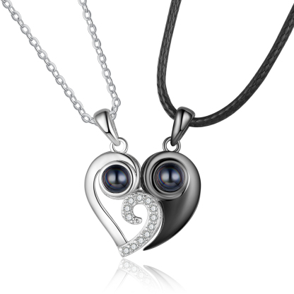 Personalised Heart Couple Necklace Set Custom Photo Projection Necklace Romantic Gifts For Him/Her-Jessemade AU
