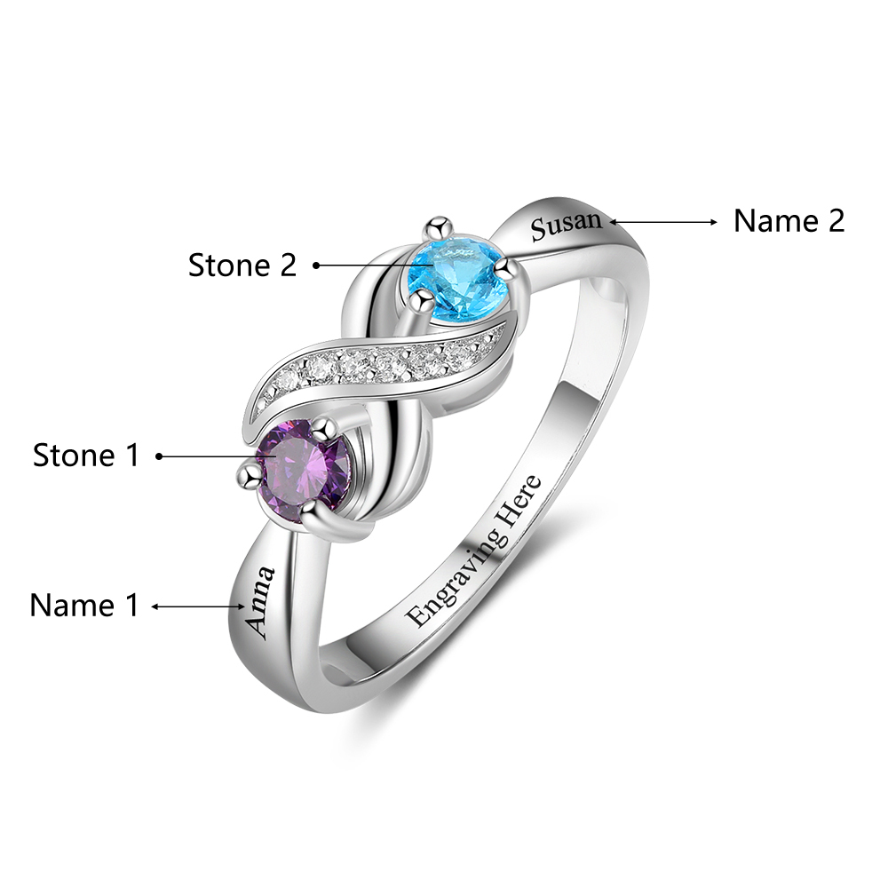 Family Ring Promise Ring Personalised 2 Birthstones Ring With Names Gifts for Her-Jessemade AU