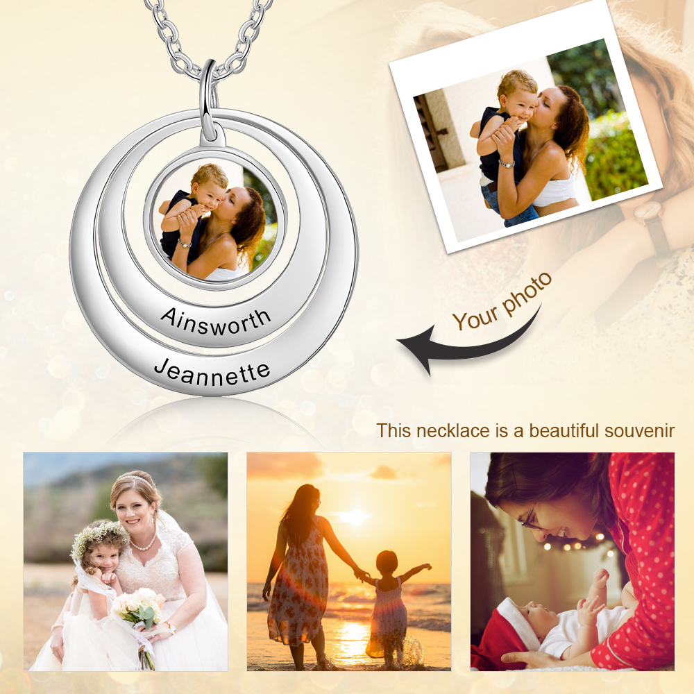 Personalised Family Circles Necklace Engraved 2 Names Photo Necklace Gifts for Her-Jessemade AU