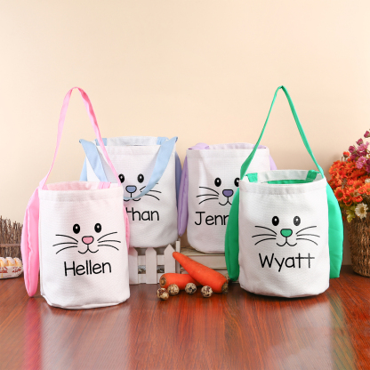 Easter Bunny Tote Bag Personalised Name Bucket Bag Bunny Basket Gifts For Kids-Jessemade AU
